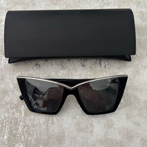 Saint Laurent Black and Silver Cat-Eye Sunglasses.